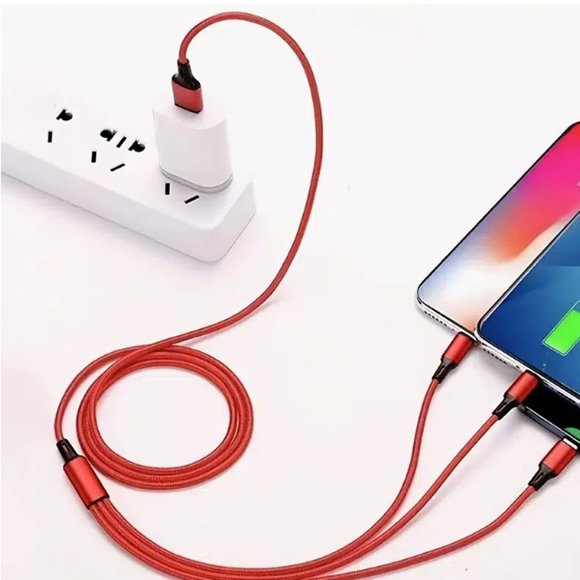 Red Universal 3 in 1 Fast Charging Cord Adapter, Compatible w/ Most Smart Phones - Picture 8 of 11